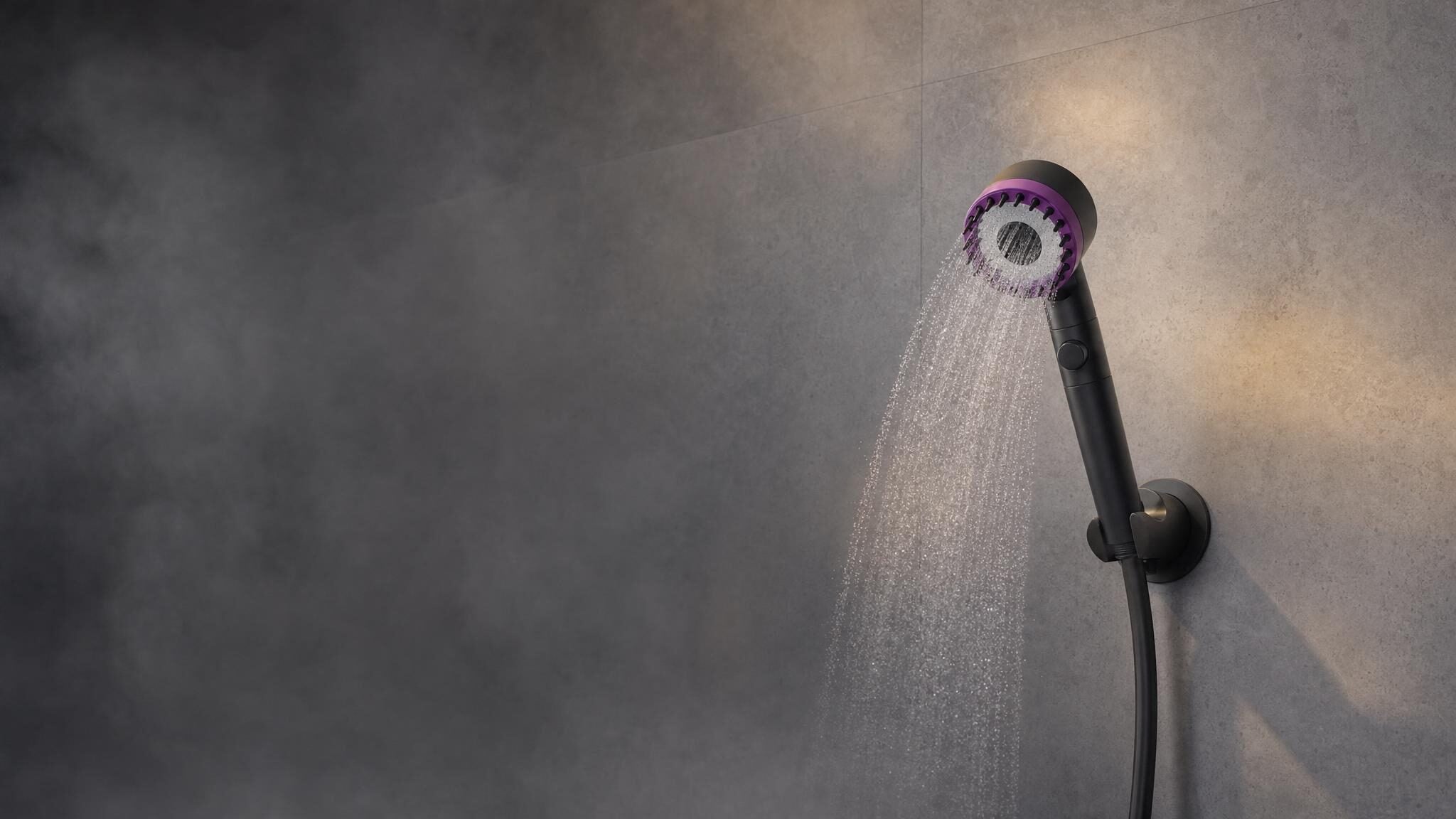 Caveluno shower head with soft rain in a stone bathroom