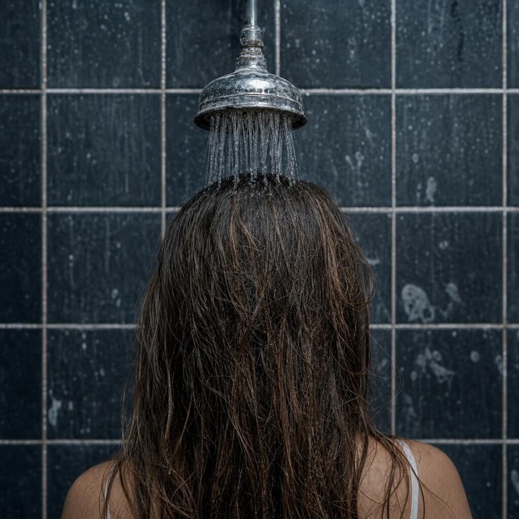 Dull, frizzy hair under a hard-water shower