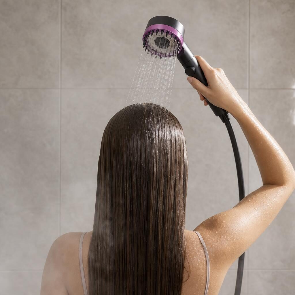 Shiny hair under the Caveluno filtered shower
